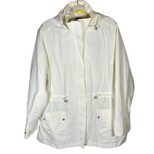 Lands End White Lightweight Hooded Cargo‎ Rain Jacket 1X
